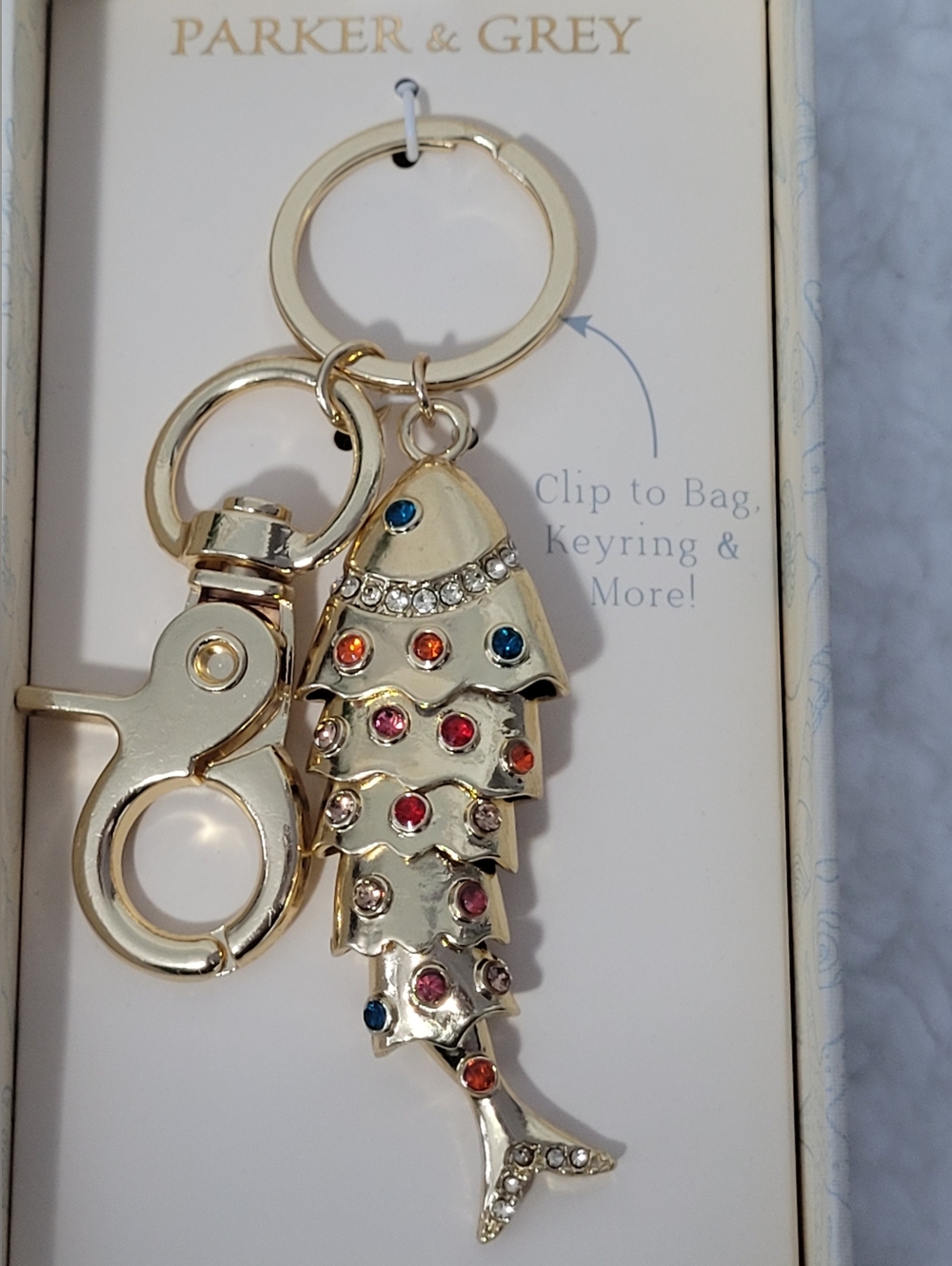 Gold-Tone Multicolor Crystal Fish Bag Charm